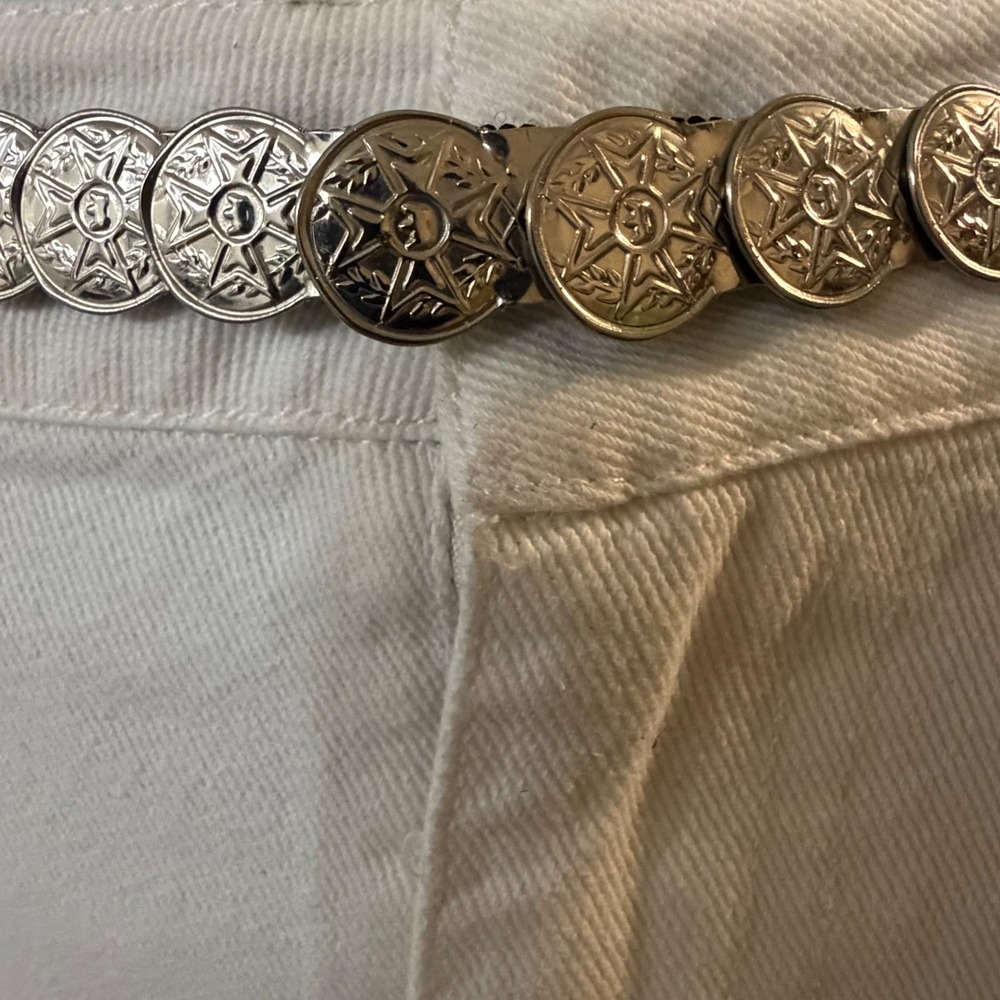 Silver Medallion Coin‎ Stretch Elastic Waist Belt Vintage Silver XS Boho